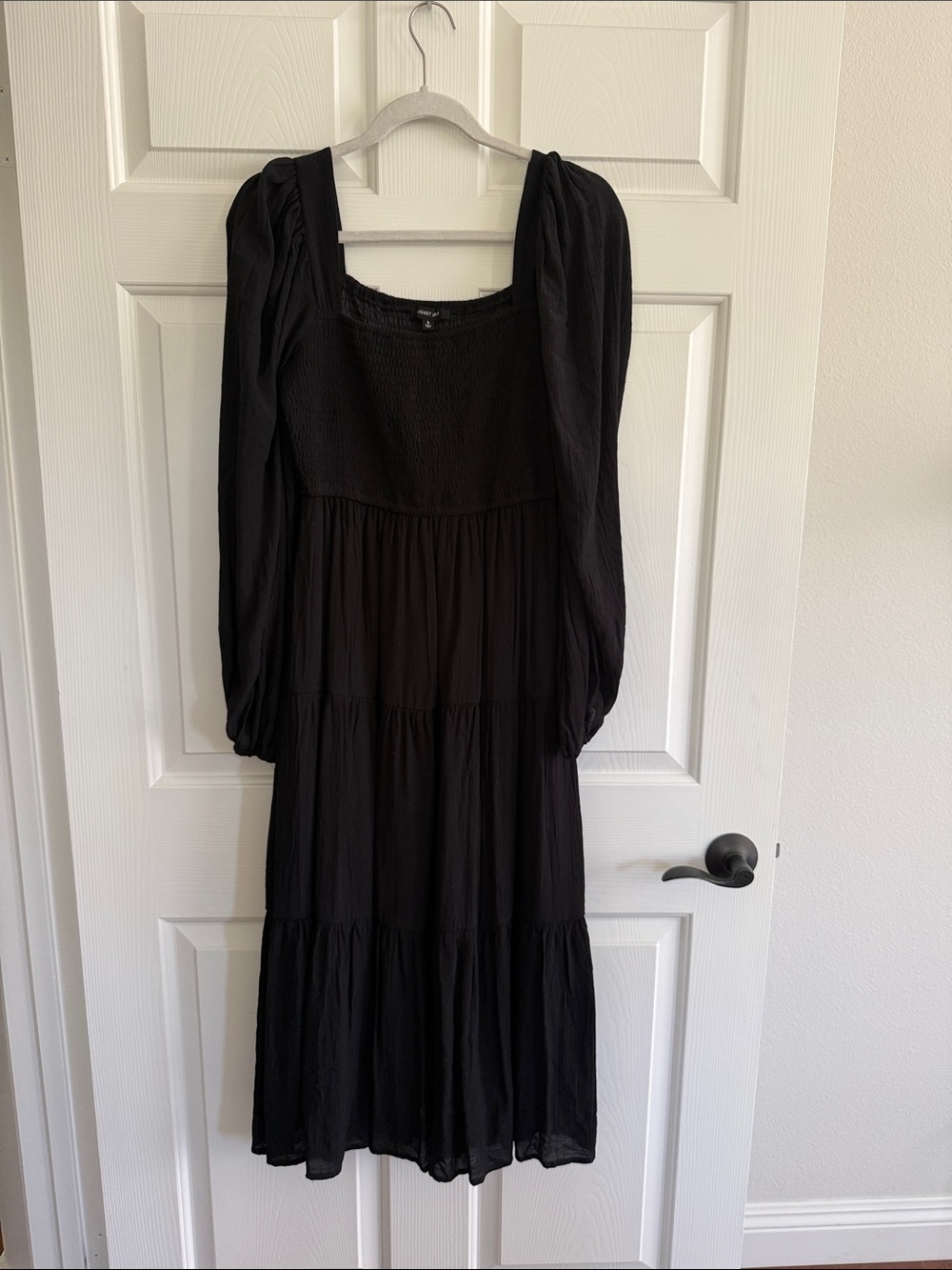 Long Sleeved Smocked Black Maxi Dress Small